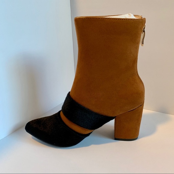MackinJ Two Toned Booties Black Brown Velvet Suede - Picture 5 of 12